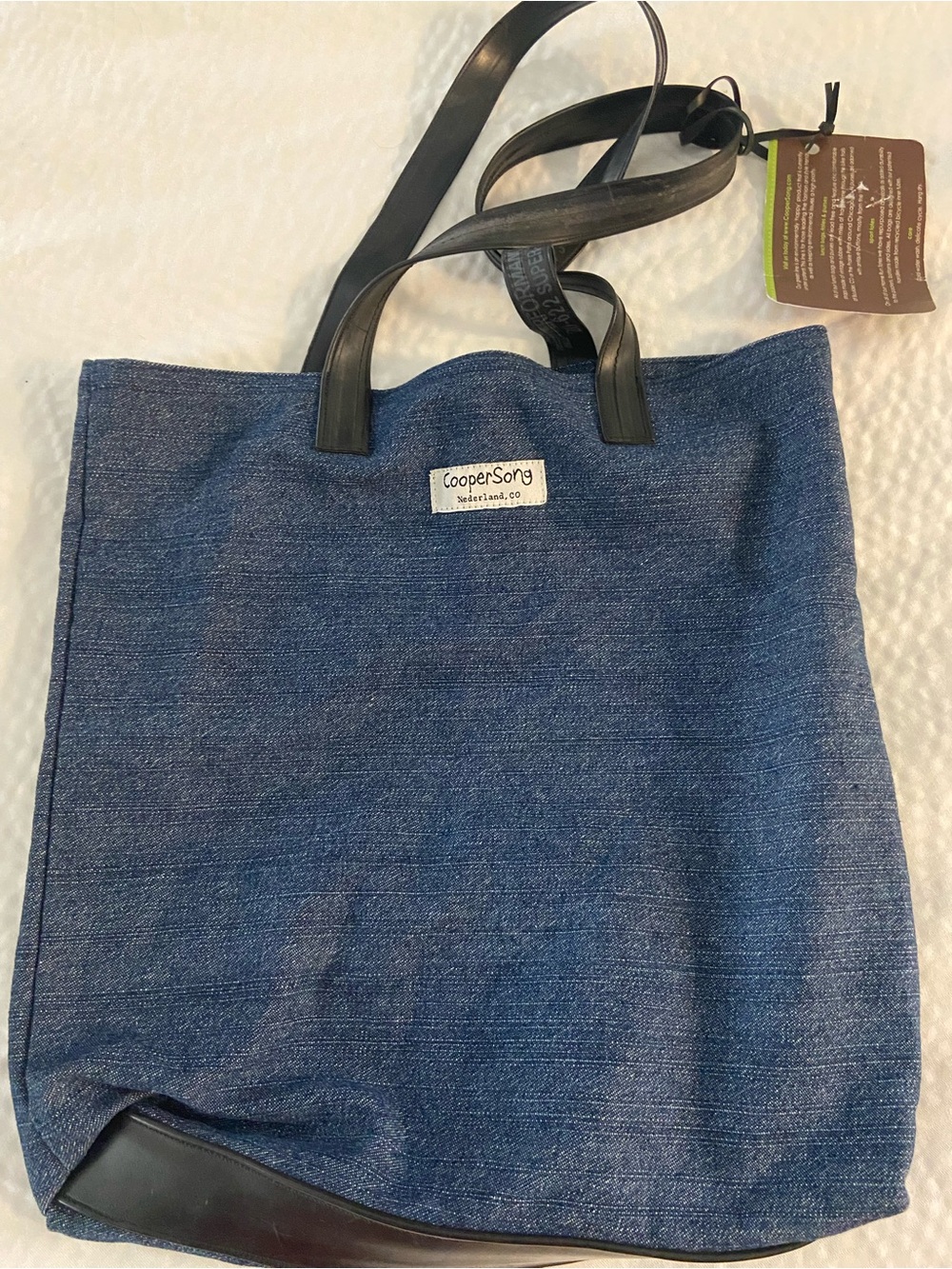 CooperSong Blue Sustaibable Recycled Denim Tote with Handles NWT
